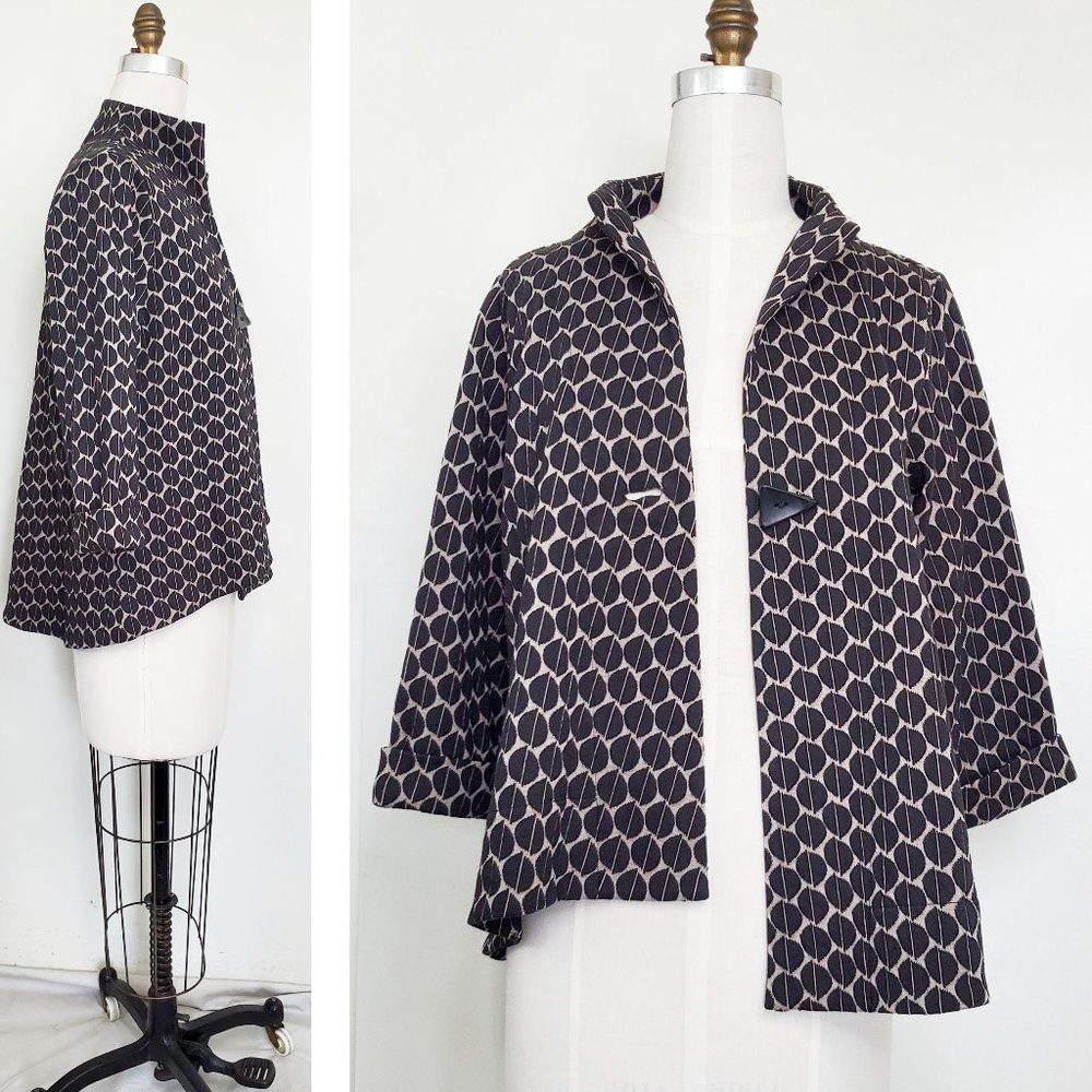 Comfy USA Women Cardigan Jacket Sweater Black Tan Asymmetric Hem S